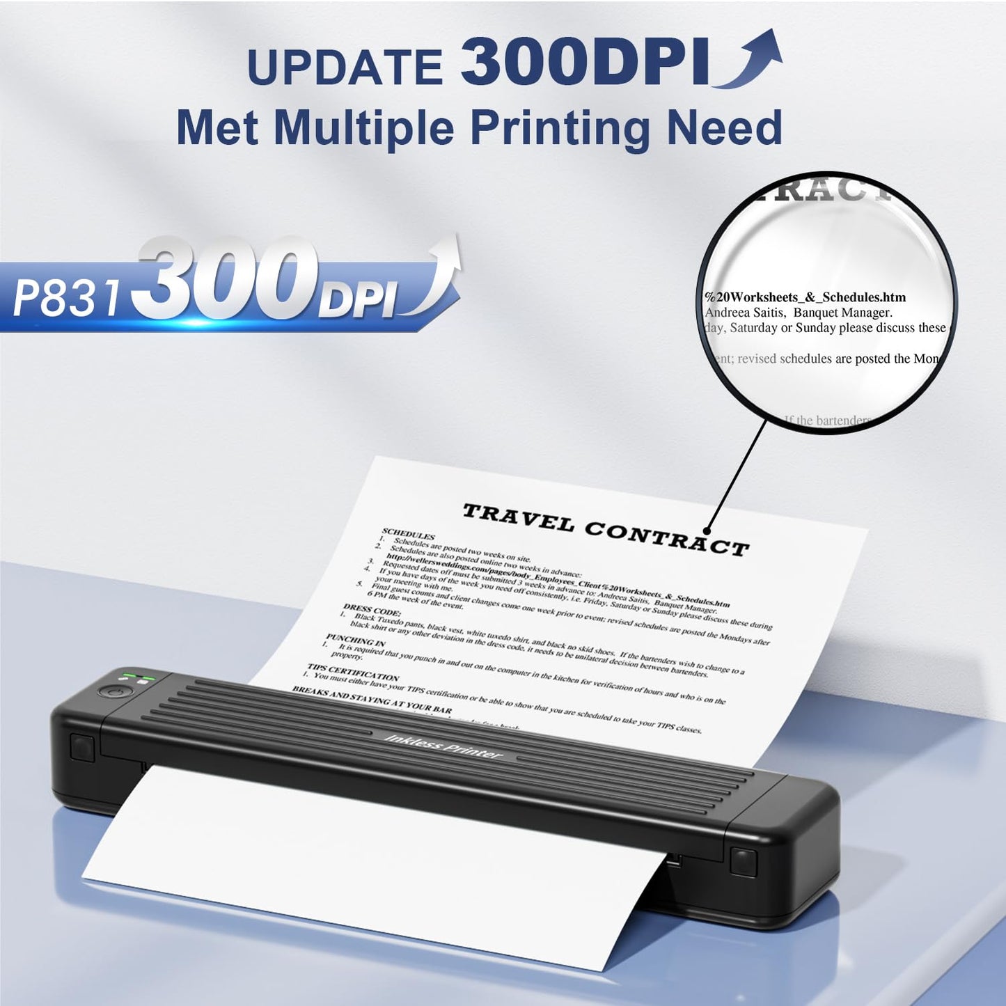 PhoFuta Imprimante Portable 300 DPI - Mini Imprimante Portable Prise en Charge du Papier Ordinaire De 5.8-8.5'', Imprimante Portable A4 Compatible avec iPhone et Android par Bluetooth, Noir