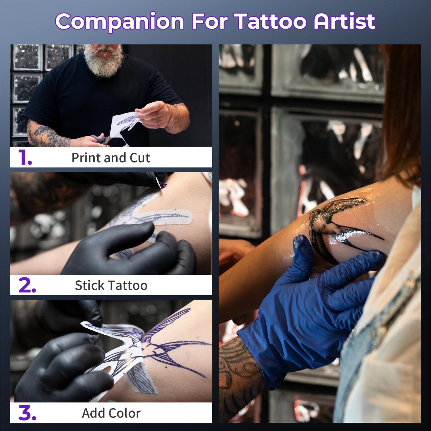 PhoFuta Tattoo Stencil Printer Bluetooth, Stencil Printer for Tattooing, Thermal Printer Tattoo Kit with 10pcs Tattoo Transfer Paper, Tattoo Printer Machine for Skin Compatible with Phone,Tablet & PC