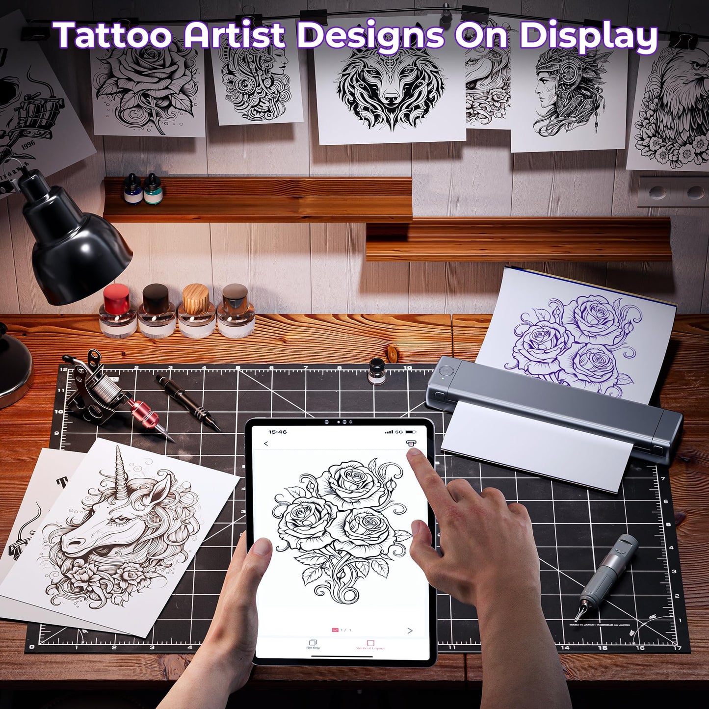 PhoFuta Tattoo Stencil Printer Bluetooth, Stencil Printer for Tattooing, Thermal Printer Tattoo Kit with 10pcs Tattoo Transfer Paper, Tattoo Printer Machine for Skin Compatible with Phone,Tablet & PC