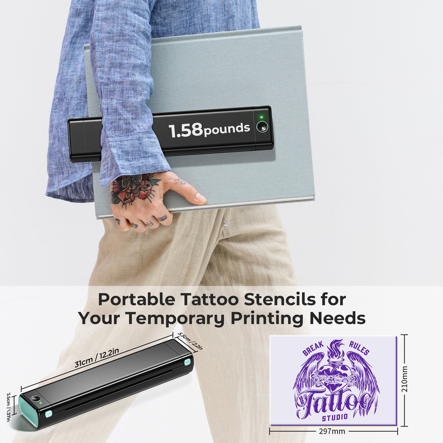 PhoFuta Tattoo Stencil Printer, Wireless Stencil Printer for Tattooing, Thermal Tattoo Printer for Skin, Tattoo Transfer Machine for Temporary and specialty tatuajes, Compatible with Tablet PC & Phone