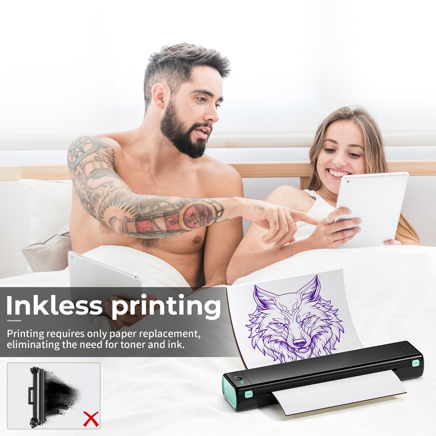 PhoFuta Tattoo Stencil Printer, Wireless Stencil Printer for Tattooing, Thermal Tattoo Printer for Skin, Tattoo Transfer Machine for Temporary and specialty tatuajes, Compatible with Tablet PC & Phone