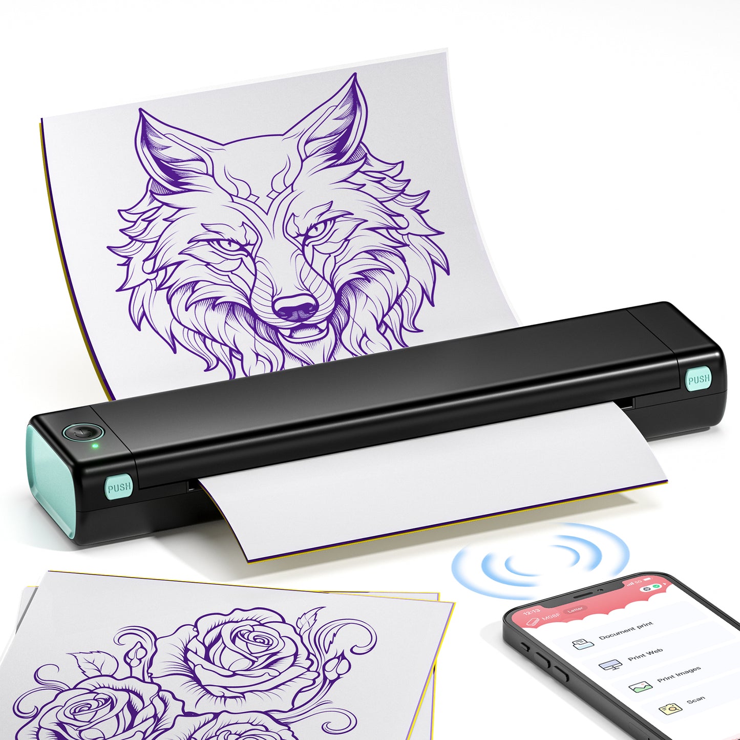 PhoFuta Tattoo Stencil Printer, Wireless Stencil Printer for Tattooing, Thermal Tattoo Printer for Skin, Tattoo Transfer Machine for Temporary and specialty tatuajes, Compatible with Tablet PC & Phone