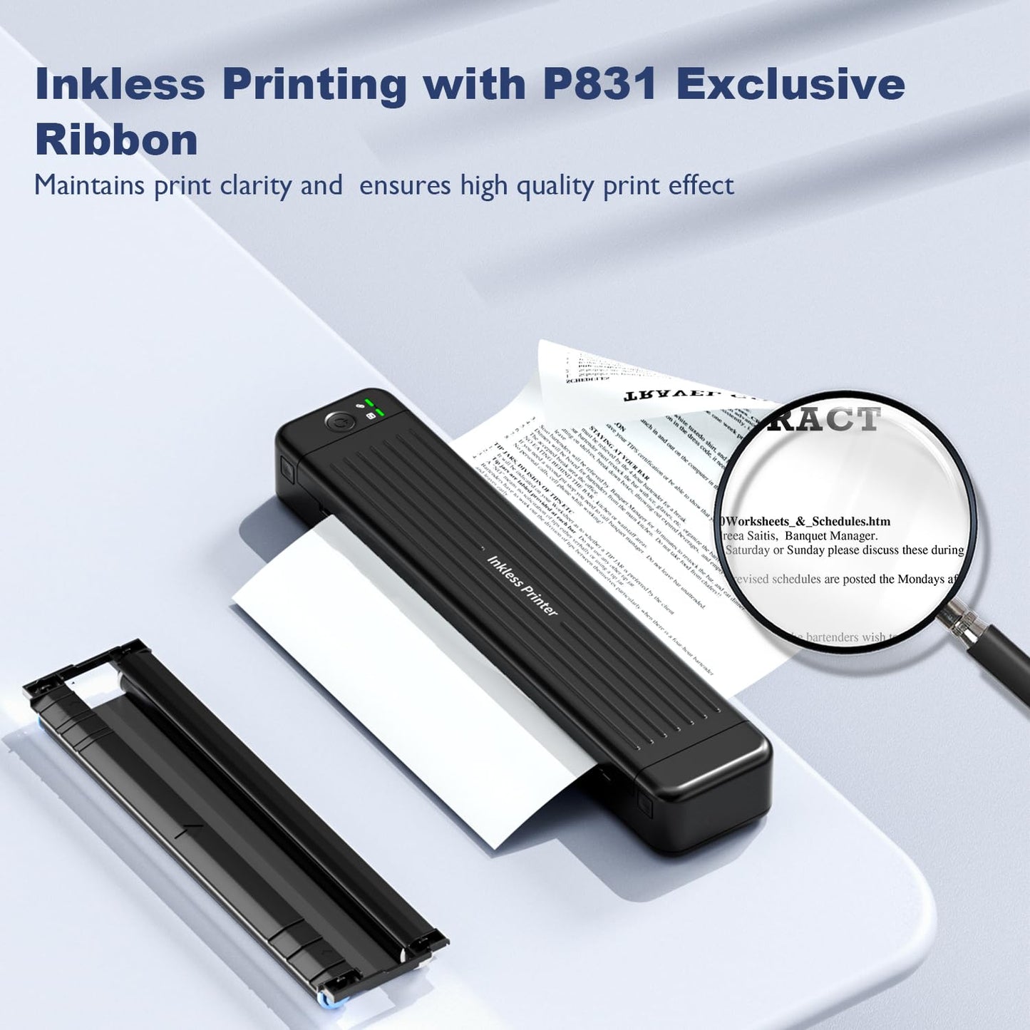 PhoFuta Imprimante Portable 300 DPI - Mini Imprimante Portable Prise en Charge du Papier Ordinaire De 5.8-8.5'', Imprimante Portable A4 Compatible avec iPhone et Android par Bluetooth, Noir