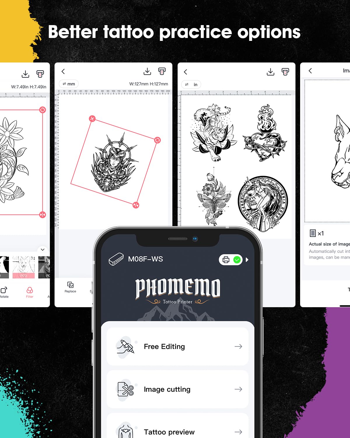 PhoFuta M08F Tattoo Stencil Printer Bluetooth, Tattoo Printer Machine for Artists & Beginners, Stencil Printer for Tattooing with 10pcs Tattoo Transfer Paper, Compatible with Phone, iPad & PC