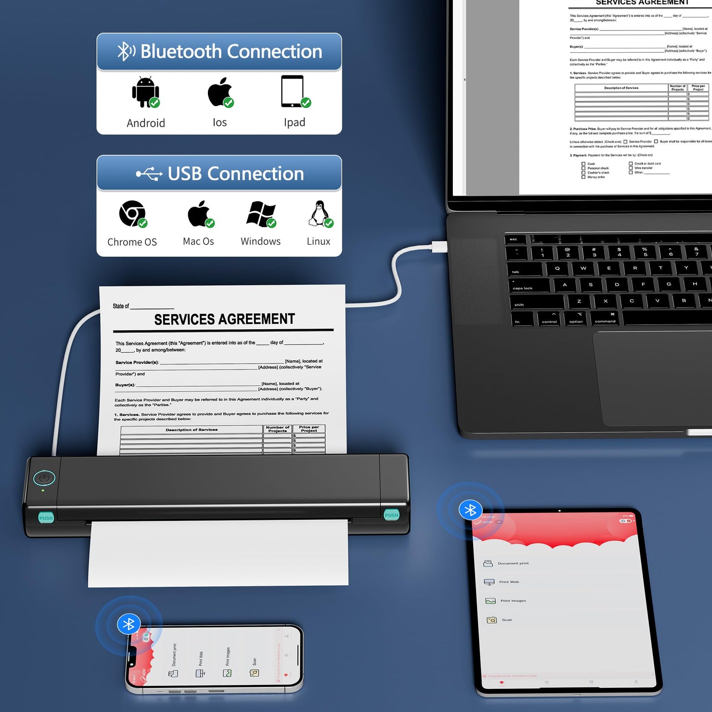 PhoFuta M08F Imprimante Thermique, Toujours avec soi avec Bluetooth, Une Mini imprimante de Voyage avec Papier à Copier Papier A4 sans Encre, Compatible with iOS/Android
