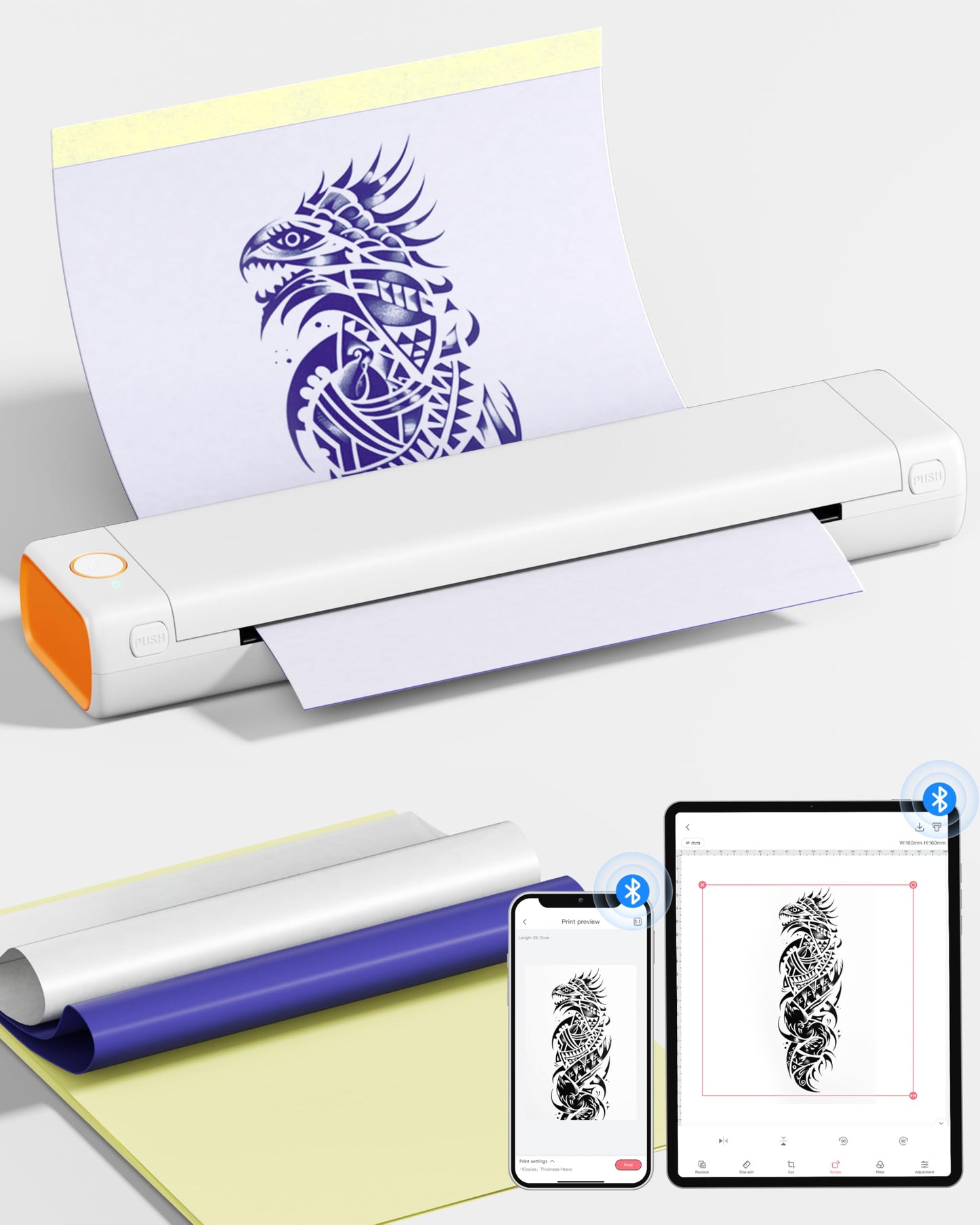PhoFuta M08F Tattoo Stencil Printer, Tattoo Printer, Thermal Printer Tattoo Kit for Artists & Beginners, Stencil Printer for Tattooing with 10pcs Transfer Paper, Compatible with Smartphone & Tablet