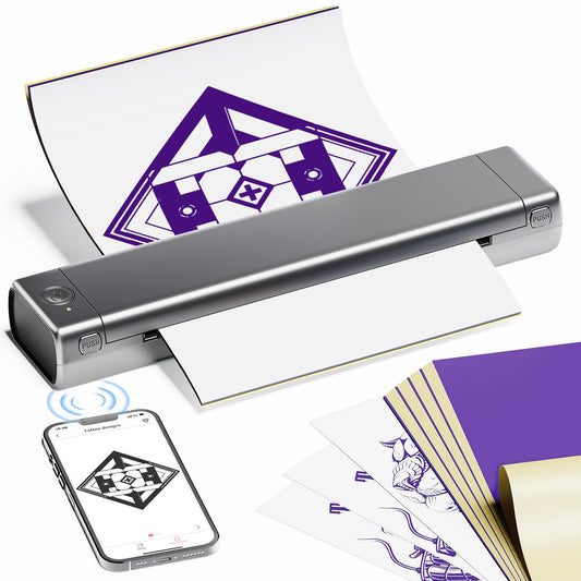 PhoFuta Tattoo Stencil Printer Bluetooth, Stencil Printer for Tattooing, Thermal Printer Tattoo Kit with 10pcs Tattoo Transfer Paper, Tattoo Printer Machine for Skin Compatible with Phone,Tablet & PC