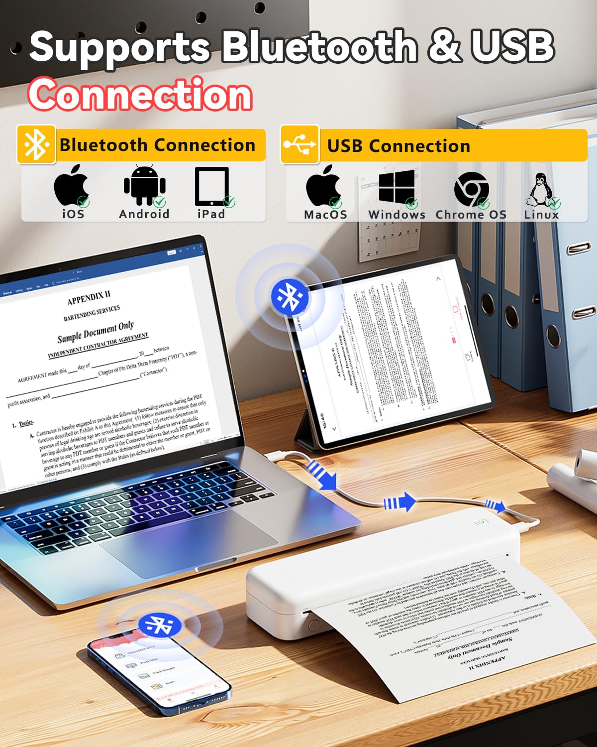 PhoFuta M834 (Upgraded) Inkless Printer, Portable Printer for Phone & Laptops, Thermal Printer a4, Wireless Printer, Bluetooth printer, Mobile Printer, Travel Printer for Invoice Home Office Study
