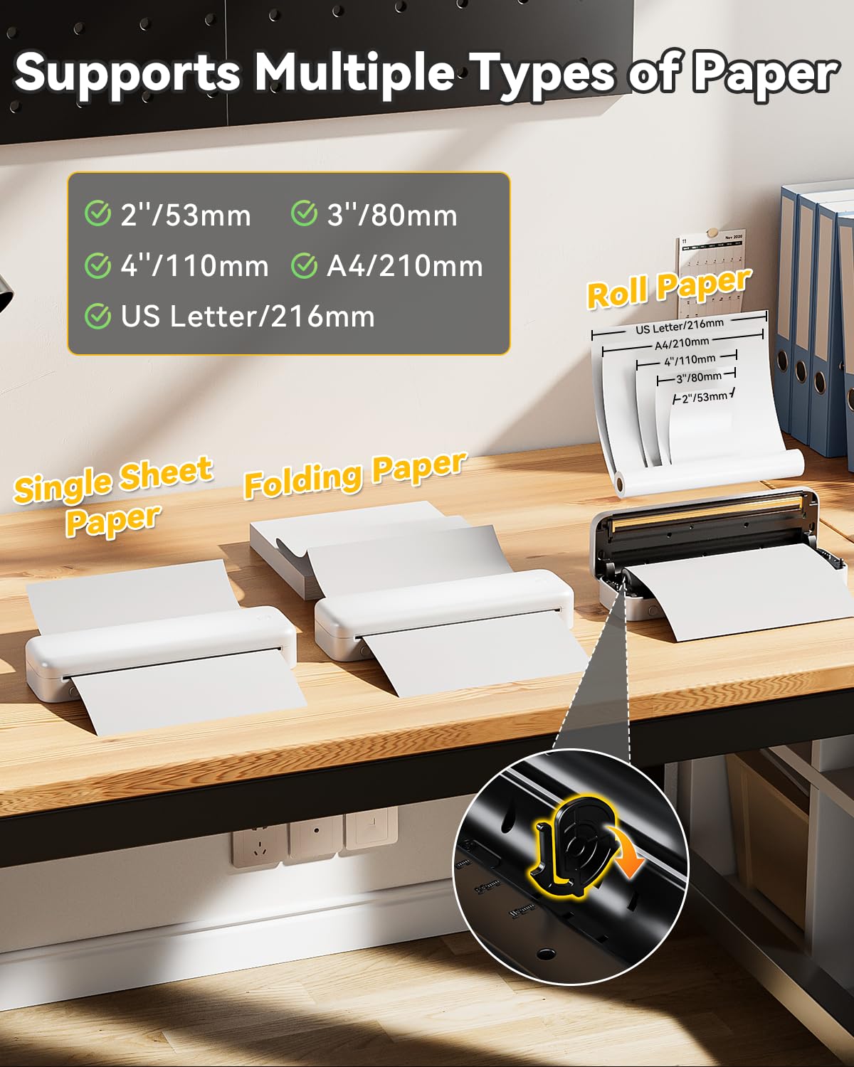 PhoFuta M834 (Upgrade-Version) mobiler drucker a4 für unterwegs, thermodrucker a4, drucker klein kompakt a4, Bluetooth drucker, tragbarer Mini drucker, Portable Printer, Handy drucker für Android/iOS