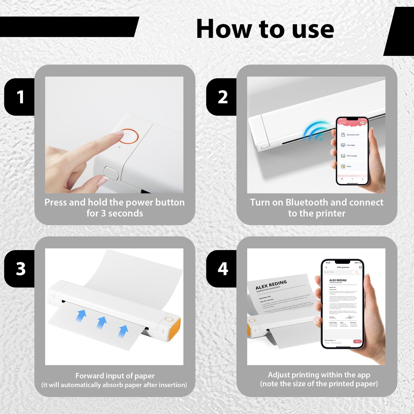 PhoFuta M08F Imprimante Thermique, Toujours avec soi avec Bluetooth, Une Mini imprimante de Voyage avec Papier à Copier Papier A4 sans Encre, Compatible with iOS/Android...