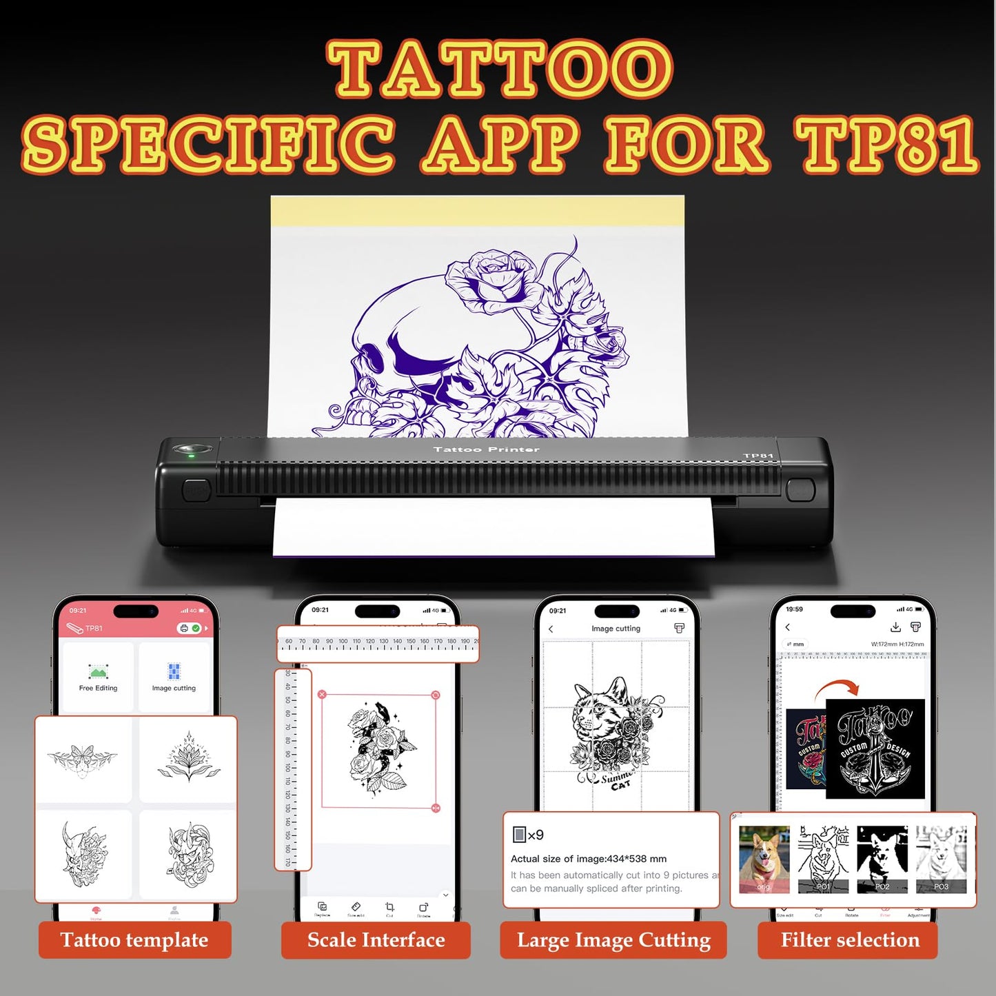 PhoFuta TP81 Imprimante Tatouage Thermocopieur Tatouage for Tattooing avec 10 Feuilles A4 de Papier Transfert Tatouage, Stencil Tatouage Transfert Thermocopieur, Compatible avec Ipad & Phone & PC