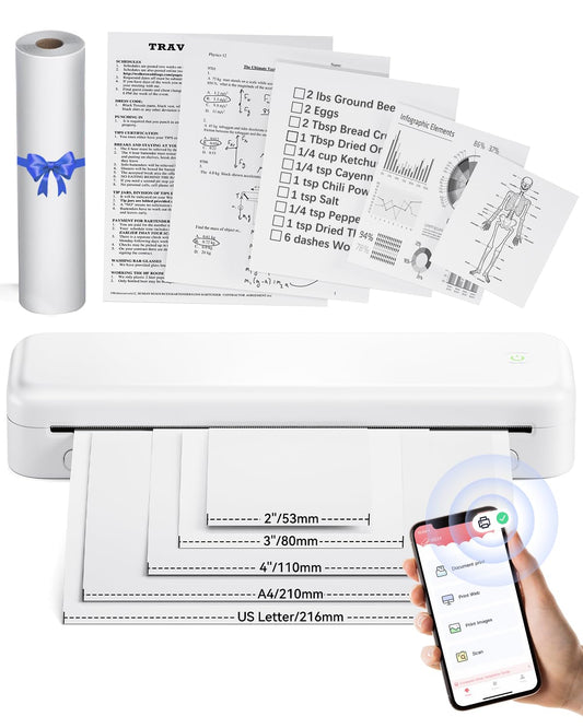PhoFuta M834 (Upgraded) Inkless Printer, Portable Printer for Phone & Laptops, Thermal Printer a4, Wireless Printer, Bluetooth printer, Mobile Printer, Travel Printer for Invoice Home Office Study