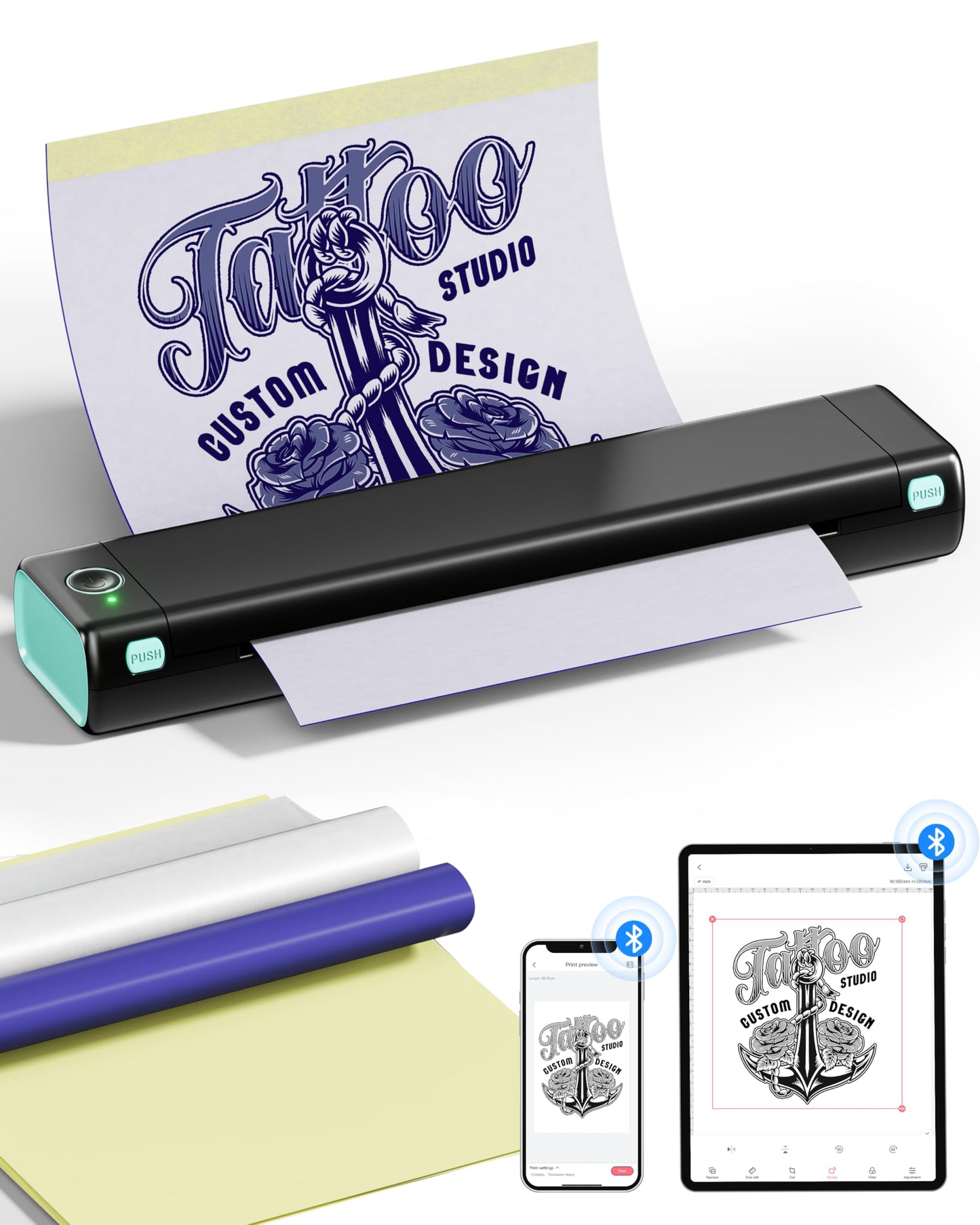 PhoFuta M08F Tattoo Printer, Tattoo Stencil Printer, Stencil Printer for Tattooing, Thermal Printer Tattoo Kit with 10pcs Transfer Paper, Tattoo Machine Printer, Compatible with Tablets Devices PC