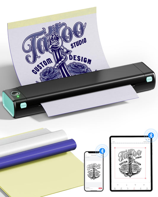 PhoFuta M08F Tattoo Printer, Tattoo Stencil Printer, Stencil Printer for Tattooing, Thermal Printer Tattoo Kit with 10pcs Transfer Paper, Tattoo Machine Printer, Compatible with Tablets Devices PC