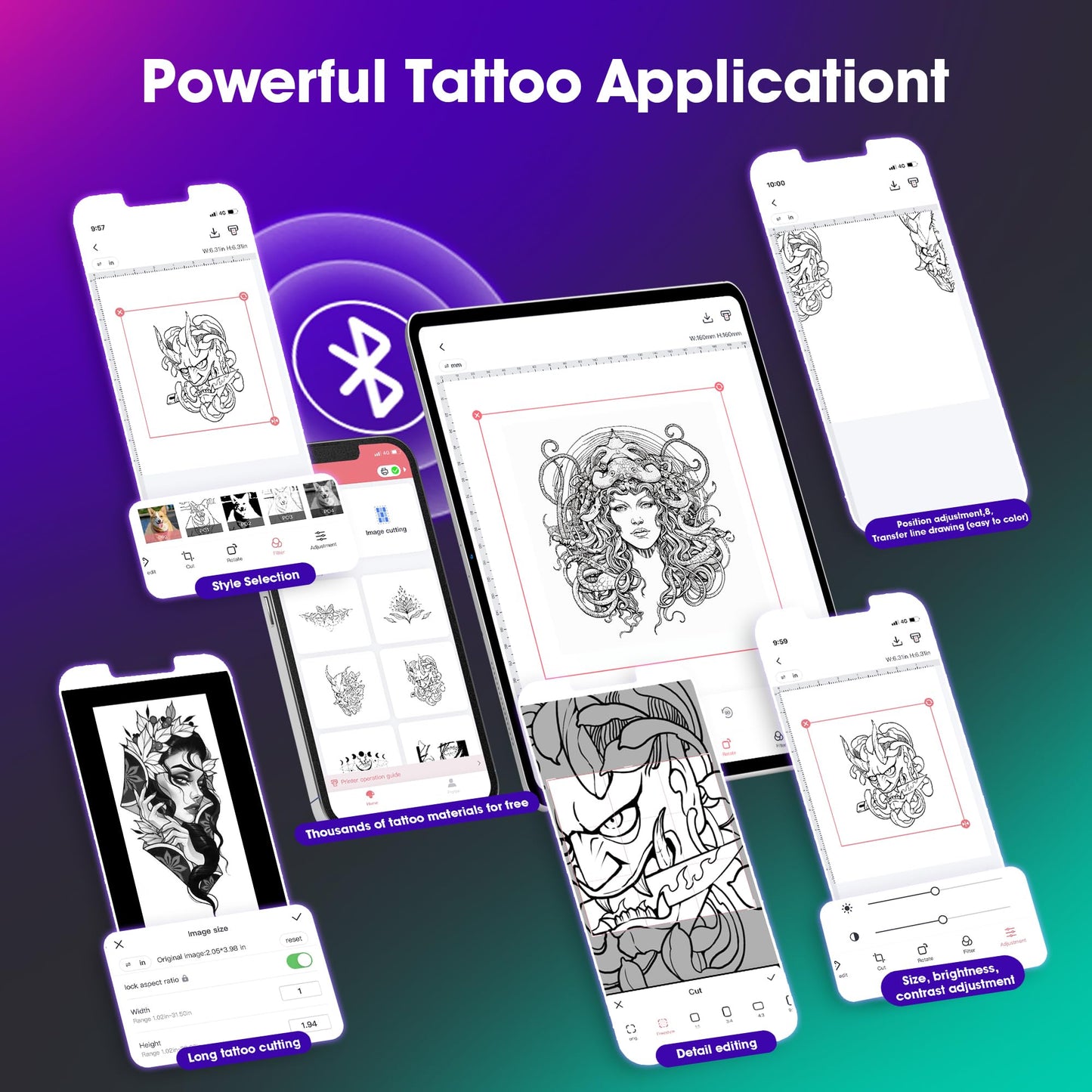 PhoFuta M08F Tattoo Stencil Printer, Tattoo Printer, Thermal Printer Tattoo Kit for Artists & Beginners, Stencil Printer for Tattooing with 10pcs Transfer Paper, Compatible with Smartphone & Tablet