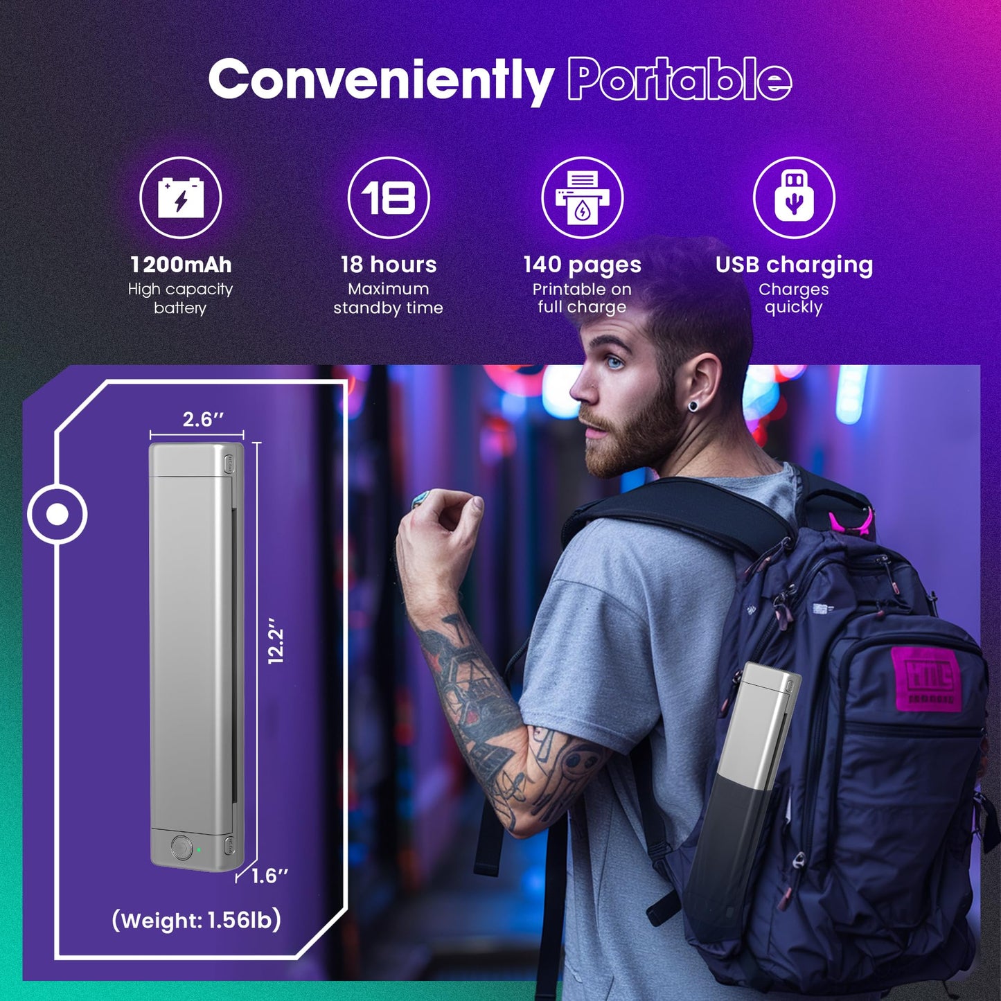 PhoFuta M08F Termocopiadora Tattoo Bluetooth Impresora Tattoo Impresora Tatuajes para Tatuajes DIY, Impresora Portátil Maquina Tatuar, Compatible con Smartphone y PC, con 10 Unidades A4 Papel Tatuaje..