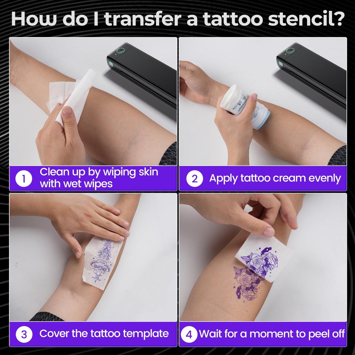 M08F Tattoo Stencil Printer, Tattoo Printer Machine for Artists & Beginners, Stencil Printer for Tattooing with 10pcs Transfer Paper, Compatible with Smartphone, Computers and Tablet Creations Green