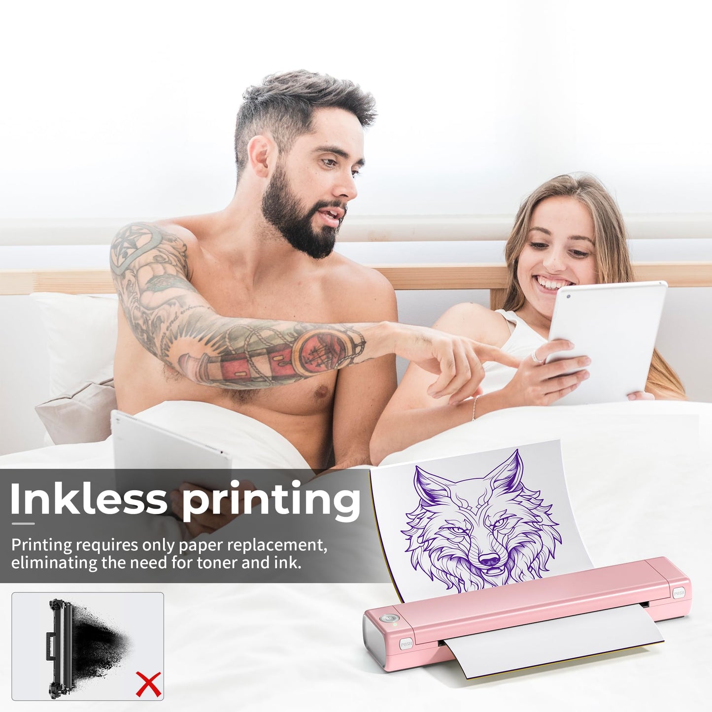 M08F Tattoo Stencil Printer, Tattoo Printer Machine for Artists & Beginners, Stencil Printer for Tattooing with 10pcs Transfer Paper, Compatible with Smartphone, Computers and Tablet Creations Pink