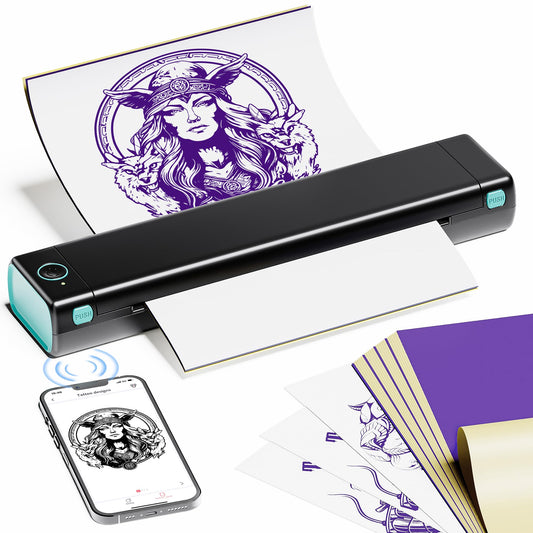 PhoFuta タトゥープリンター tattoo printer タトゥーマシン モバイルプリンターBluetooth接続対応 モバイルプリンター 転写シート10枚付きサーマルプリンター タトゥーマシン セット 刺青コピー機 シールプリンターアダプターAndroid IOS 電話 タブレット BKG