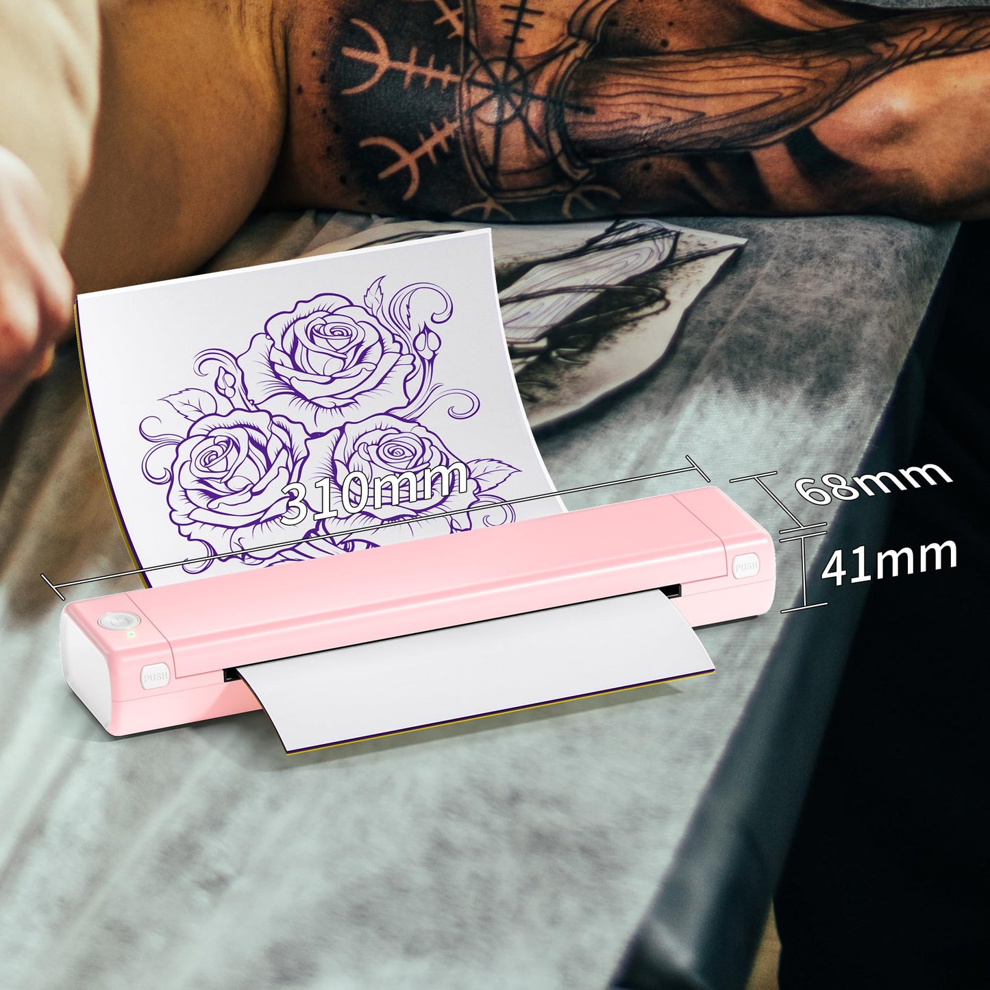 M08F Tattoo Stencil Printer, Tattoo Printer Machine for Artists & Beginners, Stencil Printer for Tattooing with 10pcs Transfer Paper, Compatible with Smartphone, Computers and Tablet Creations Pink