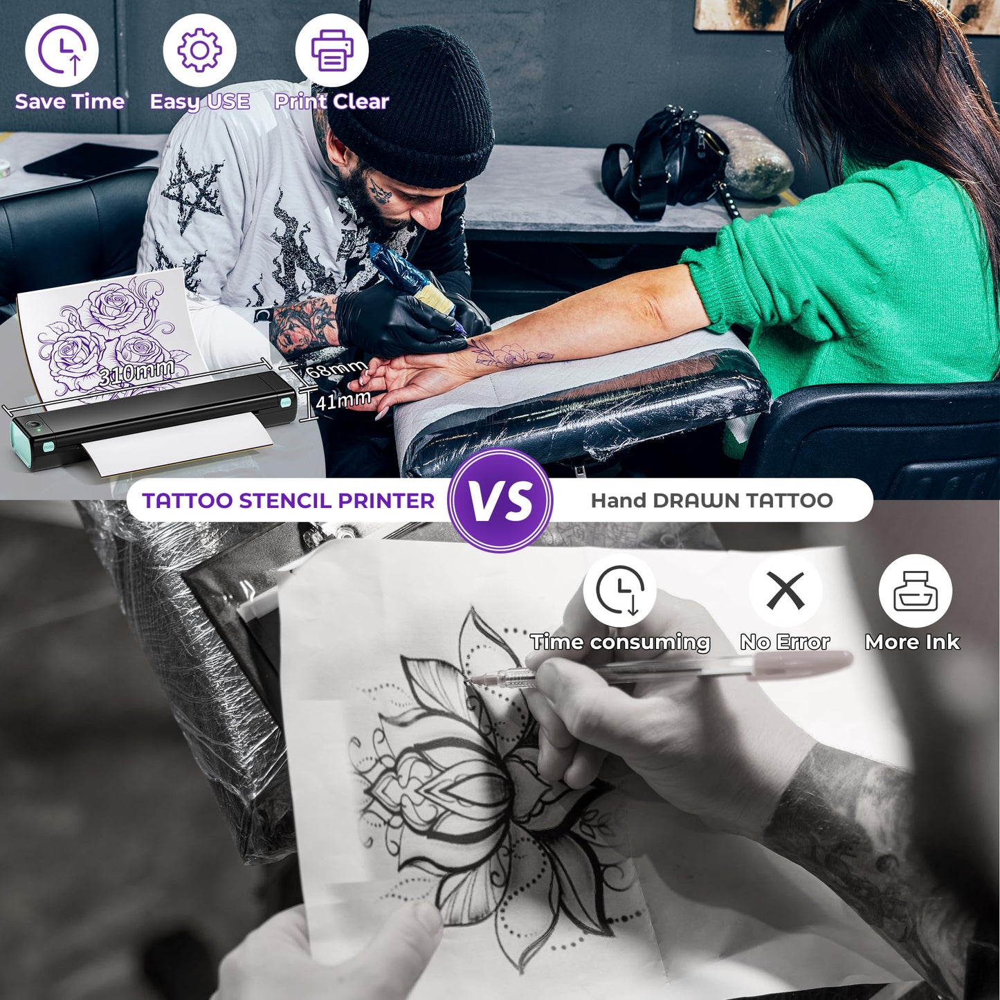 PhoFuta M08F Imprimante sans Fil pour pochoirs de Tatouage