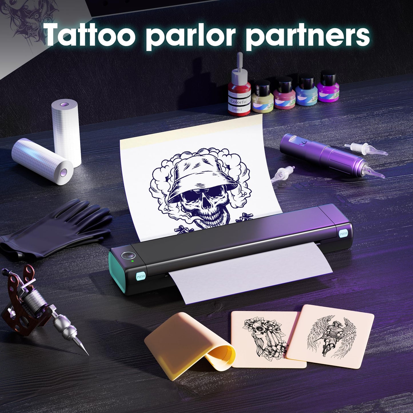PhoFuta M08F Tattoo Printer, Tattoo Stencil Printer, Stencil Printer for Tattooing, Thermal Printer Tattoo Kit with 10pcs Transfer Paper, Tattoo Machine Printer, Compatible with Tablets Devices PC