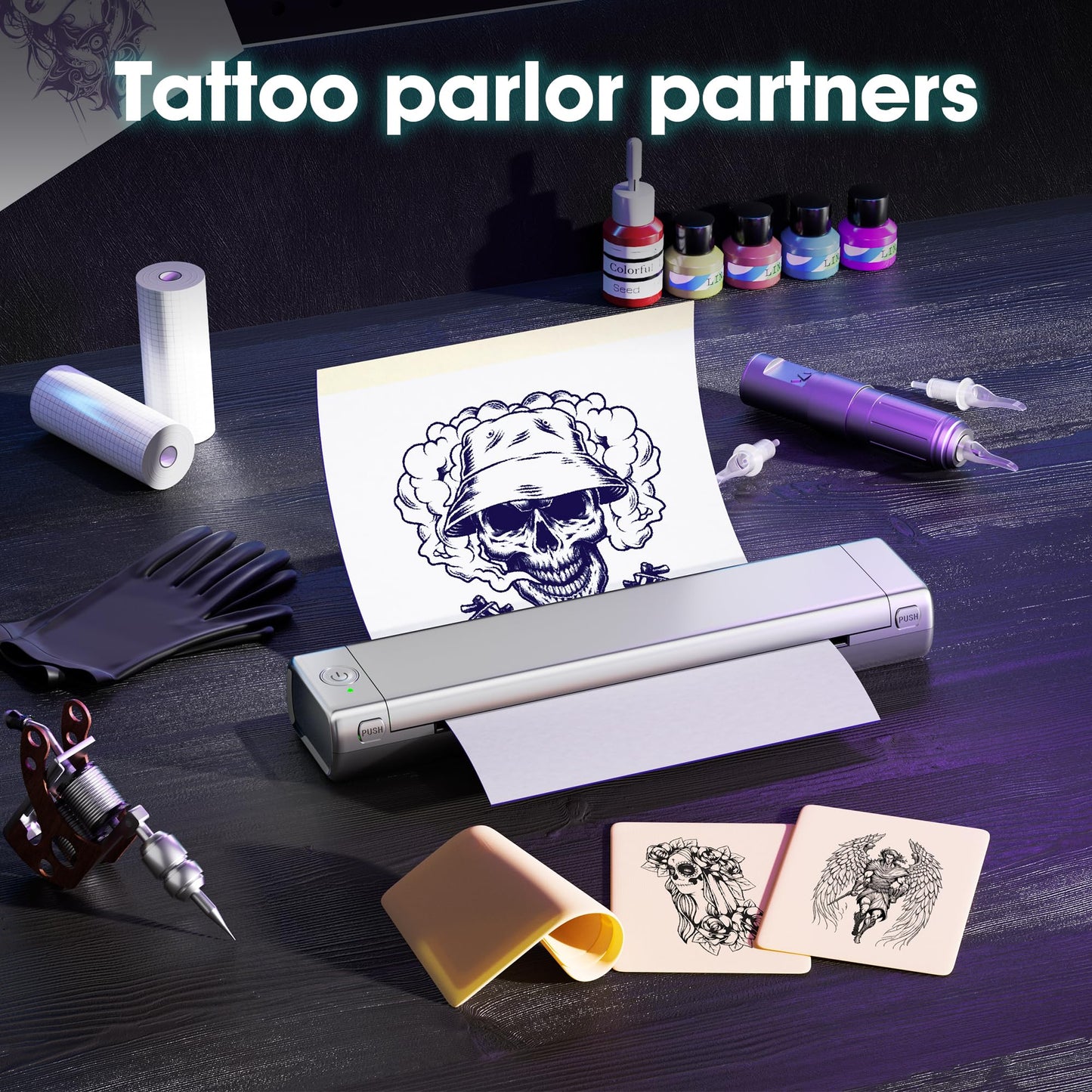 PhoFuta M08F Termocopiadora Tattoo Bluetooth Impresora Tattoo Impresora Tatuajes para Tatuajes DIY, Impresora Portátil Maquina Tatuar, Compatible con Smartphone y PC, con 10 Unidades A4 Papel Tatuaje..