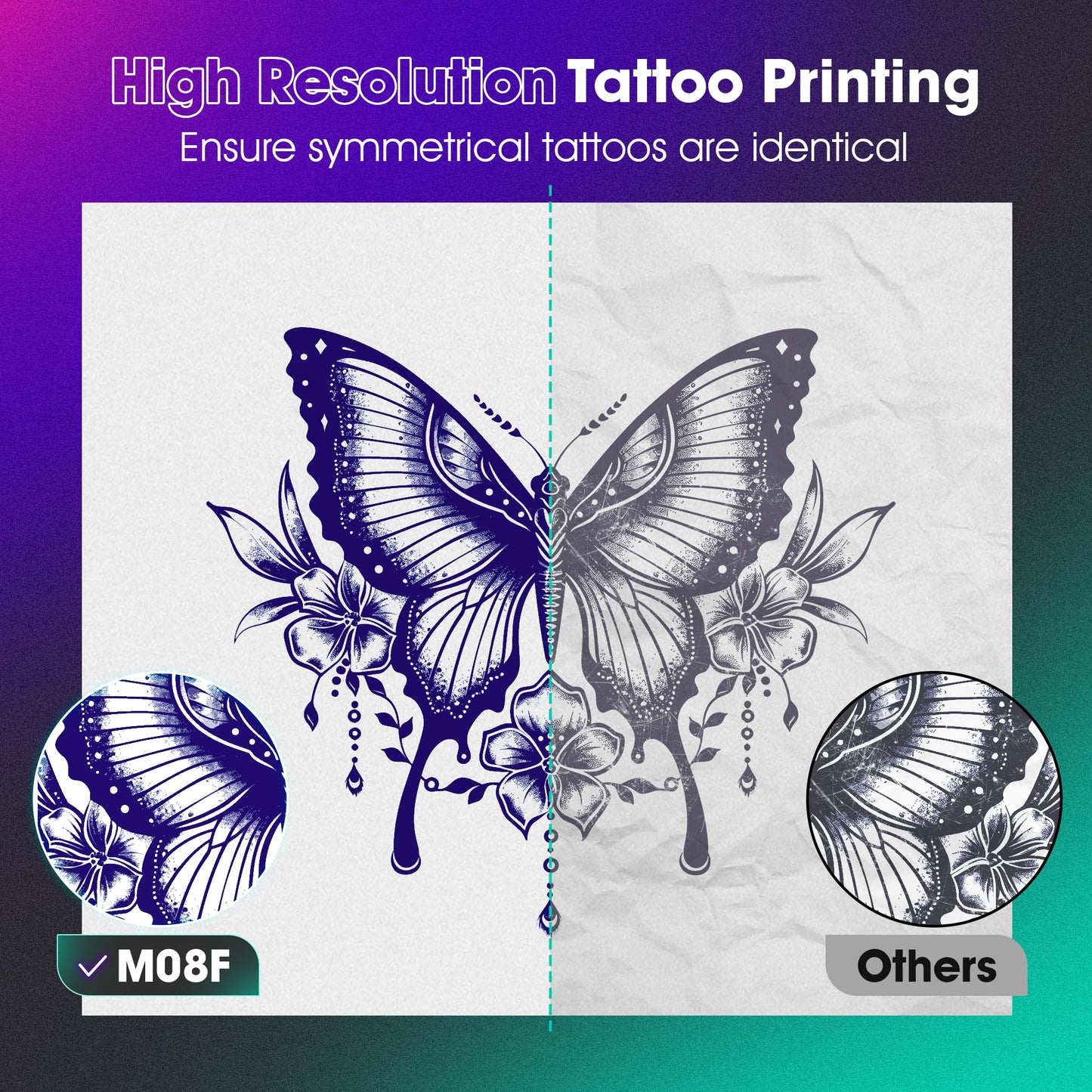 PhoFuta M08F Tattoo Stencil Printer, Tattoo Printer, Thermal Printer Tattoo Kit for Artists & Beginners, Stencil Printer for Tattooing with 10pcs Transfer Paper, Compatible with Smartphone & Tablet