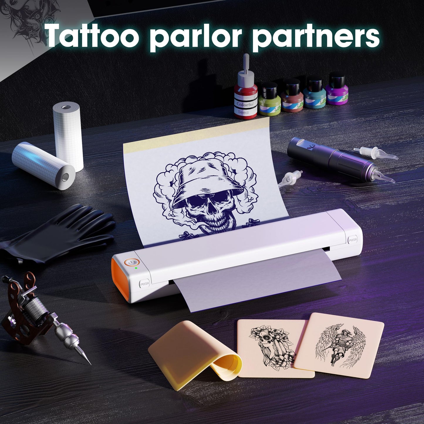 PhoFuta M08F Tattoo Stencil Printer, Tattoo Printer, Thermal Printer Tattoo Kit for Artists & Beginners, Stencil Printer for Tattooing with 10pcs Transfer Paper, Compatible with Smartphone & Tablet